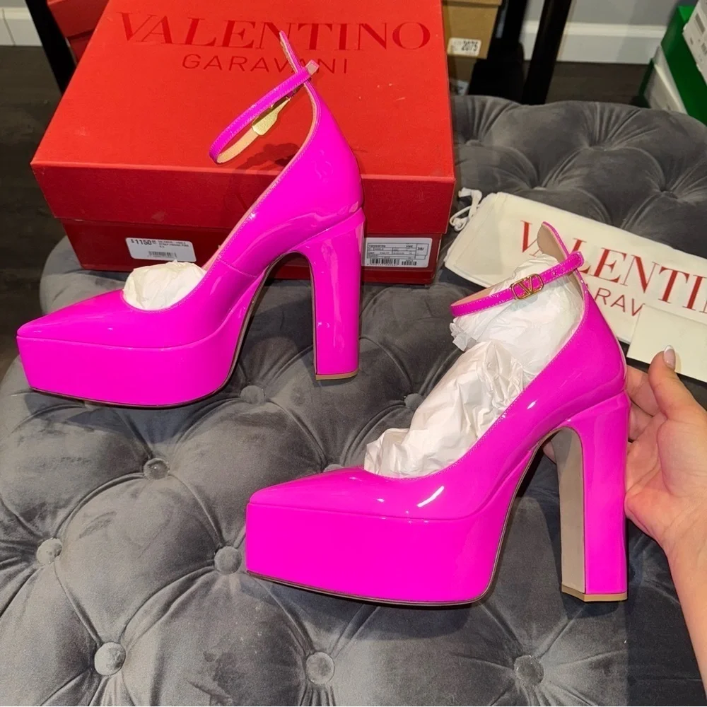 Size 38.5 Valentino Garavani 135mm Tan-go patent leather pumps Hot Pink